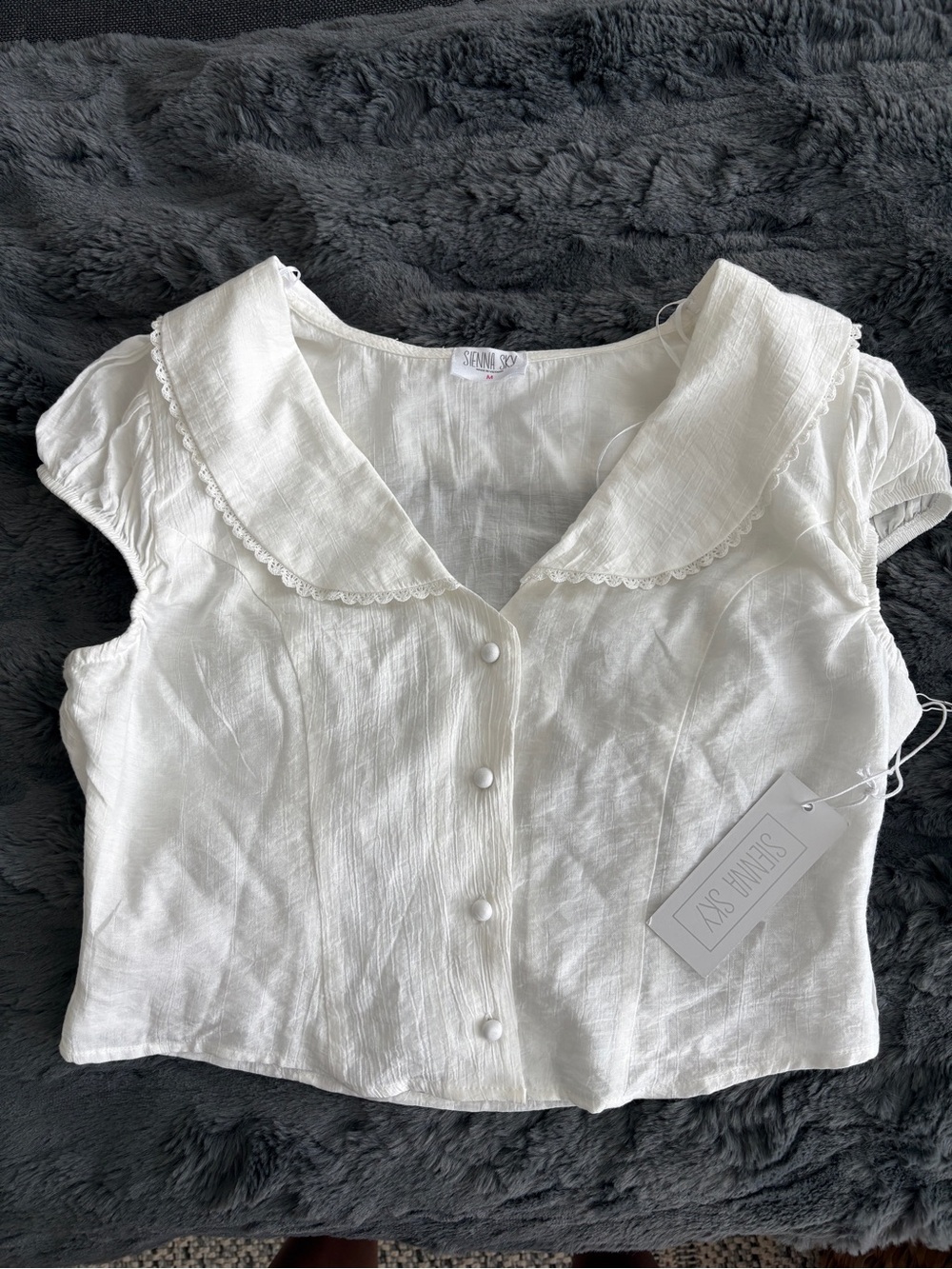 Sienna Sky Cream Scalloped Collar Button-Front Blouse